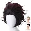 CaseEden Cosplay Wig, Premium Up Bang Short, Heat Resistant, Black & Dark Brown, WIG6207