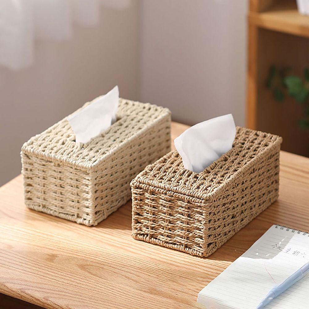 Kreatywne Imitacja Rattanu Plecione Pudełko na Chusteczki Duża Pojemność Vintage Uchwyt na Serwetki Organizer do Przechowywania Chusteczek Biuro