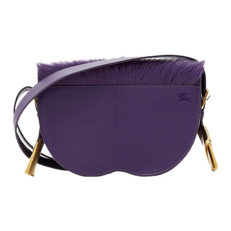 Burberry Adjustable Leather Crossbody Bag With Magnetic Closure In Calfskin And Goat Hair Women Shoulder Bag Satin-Purple 80755101