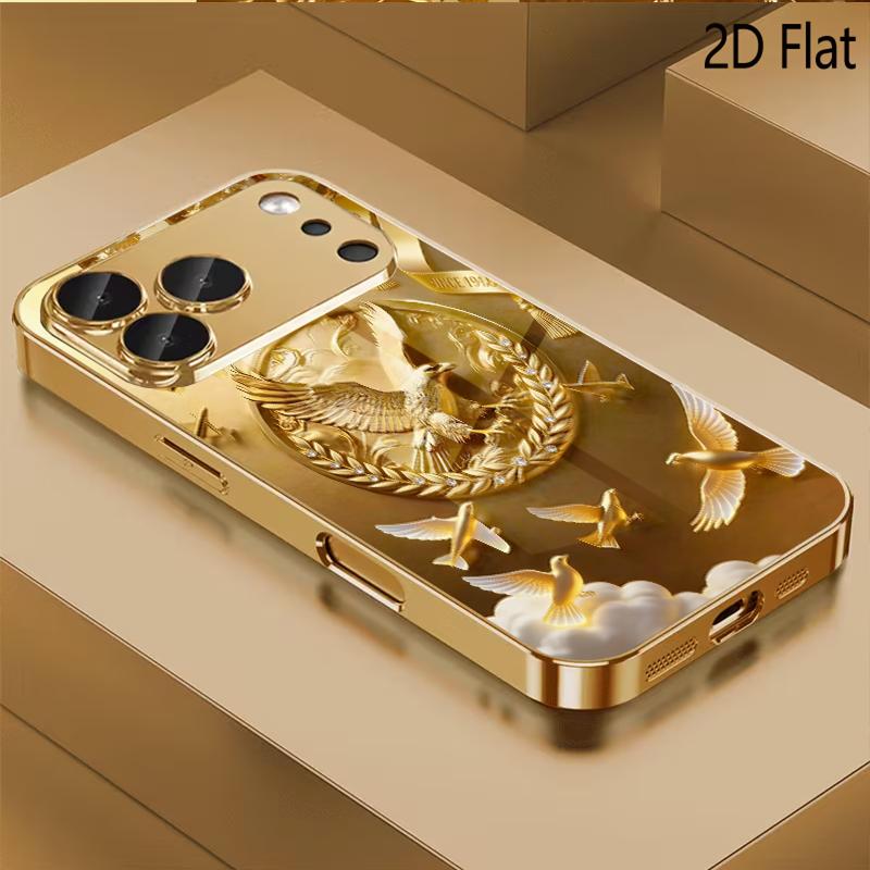 Eagle emblem Patterned tempered glass design for iPhone16 17 Pro Max 15 14 13 12 11 ProMax Phone Case Camera Cover Shockproof H