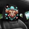 Cute Cartoon Car Headrest Covers 2Pcs Halloween Covers, Scottish Highland Cow Face Anti Slip Protector Seat Protector, Breathable Auto Decor