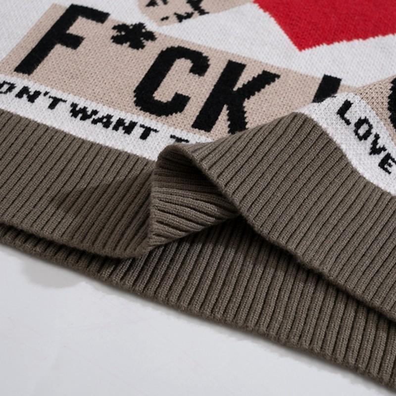 Unisex Streetwear Knit Sweater With Heart Flame Motif - Soft Breathable Loose Fit Winter Pullover Teens