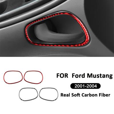 2PCS For Ford Mustang 2001-2004 Carbon Fiber Auto Inner Door Pull Handle Bowl Frame Decoration Stickers Interior Accessories