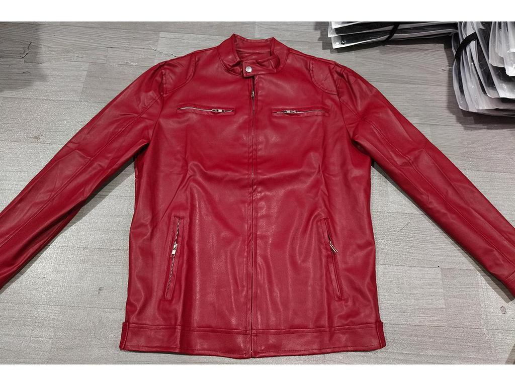 European & American Style Men's Stand-up Collar Leather Motorcycle Jacket with Logo