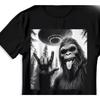 European Sizes Men's   T-Shirt with Sasquatch UFO Cryptid Graphic Print - Casual Round Neck Tee for Halloween, Christmas,