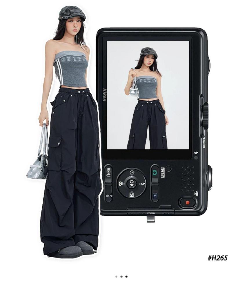 Autumn 2025 Women's High Waist Parachute Cargo Pants - Loose, Convertible, Wide Leg Windbreaker Design