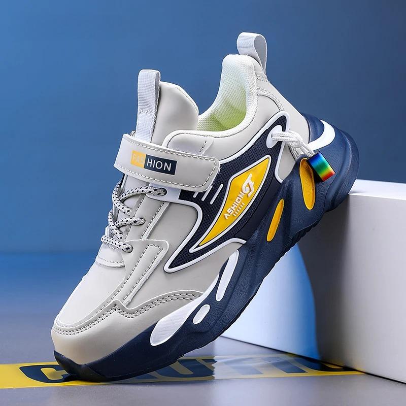 Zapatos Casuales de Cuero Populares para Niños Zapatilla Transpirable de Malla Calzado de Tendencia de Moda para Correr al Aire Libre