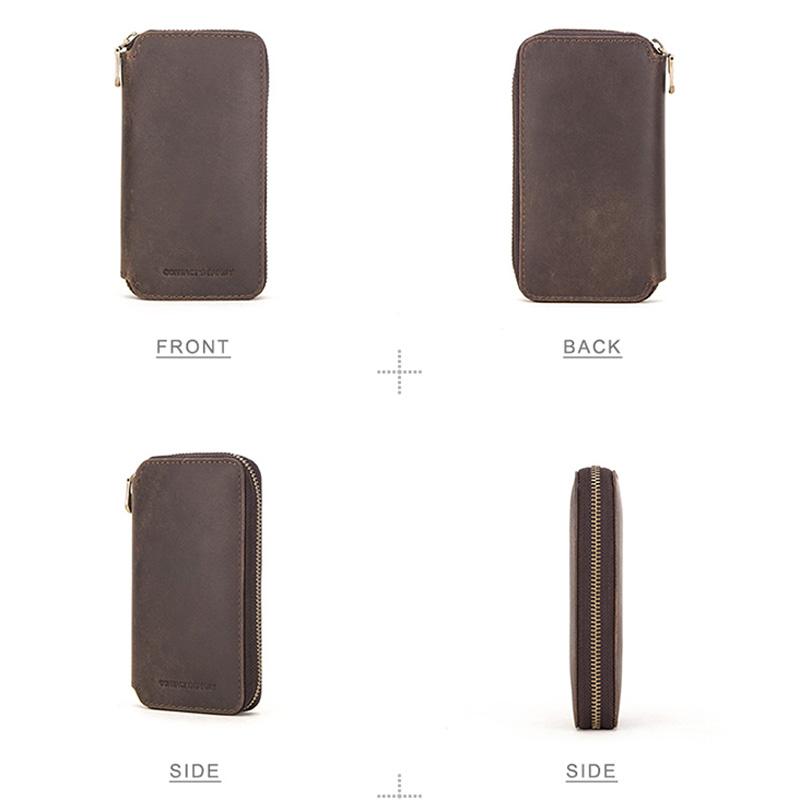 CONTACT'S Étui à Montre Vintage en Cuir Véritable 2 Emplacements Fermeture Éclair Sac à Montre Support pour Homme Voyage Cadeau Quotidien Boîte de Rangement Présentoir pour Montre