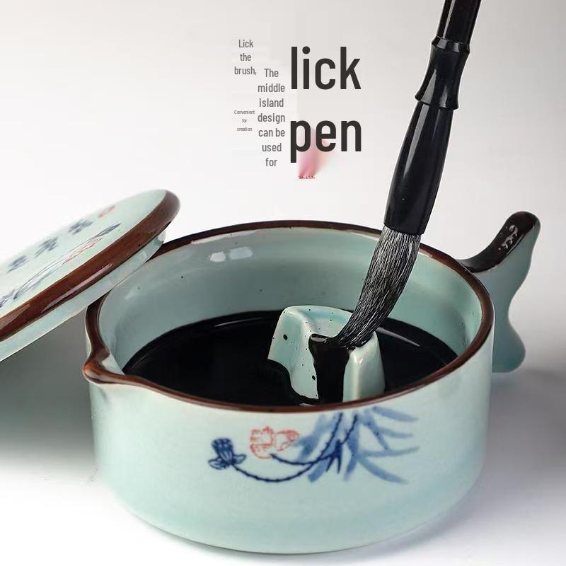 Multi-functional Inkstone with Lid - Ceramic Ink Dish & Holder for Calligraphy
