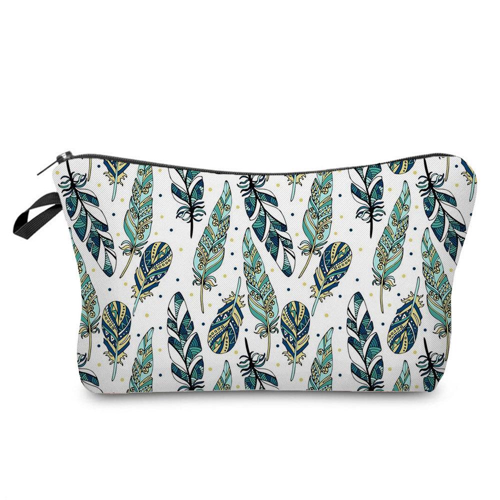 Women Feather Print Cosmetic Bag Toiletries Organize Travel Storage Case  6375