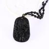 Jewelry Auspicious Beaded Chain Black Rope Natural Obsidian Dragon Totem Carved Pendent Necklace
