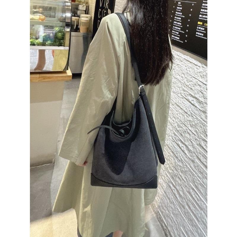 New leather cowhide with canvas bucket bag vegetable basket tote bag shoulder crossbody handbag women's bag