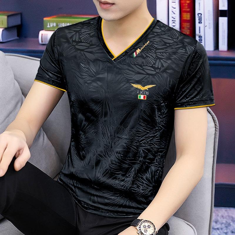 Mens Ice Silk V Neck Short Sleeve T Shirt Cool Breathable Quick Dry Casual Top M