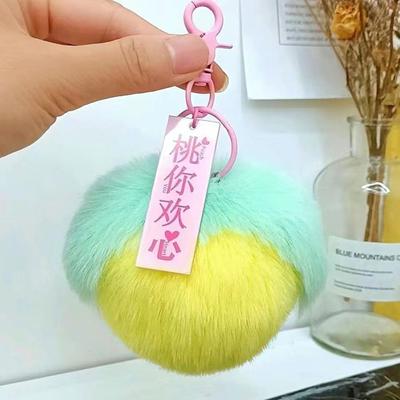 Porte-clés en fausse fourrure de lapin, mini et mignon, petit kaki, pour femme, en peluche, pour voiture, sac, décoration, pendentif, cadeau