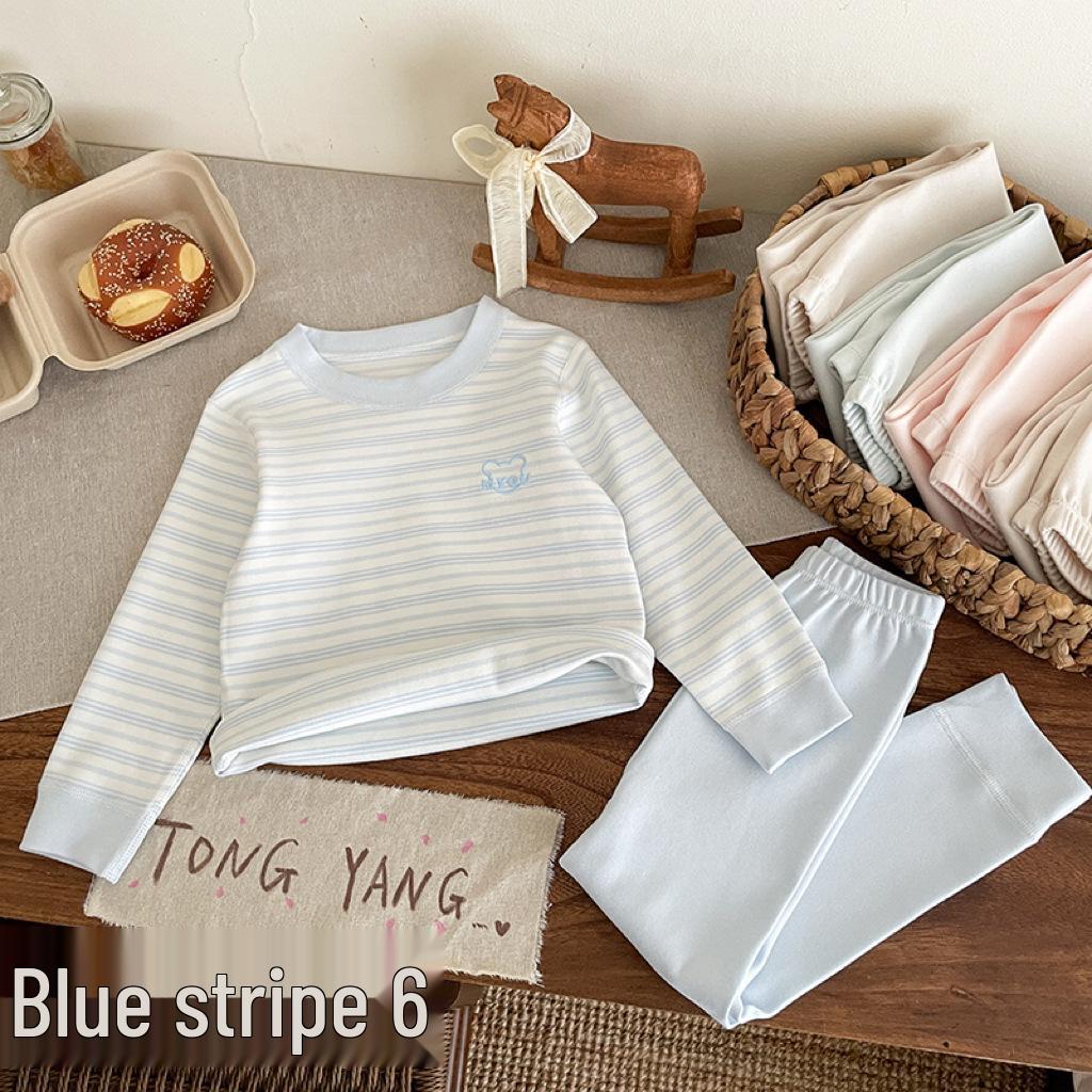 Children's Striped Velvet Warm Homewear Set: Boys' & Girls' Autumn Long Johns & Underwear, Lycra Two-Piece.
