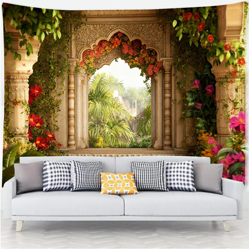 Wall Tapestry with Beach View, Ocean and Palm Tree Art, Tropical Style Design, Bohemian Decoration for Living Room and Bedroom.