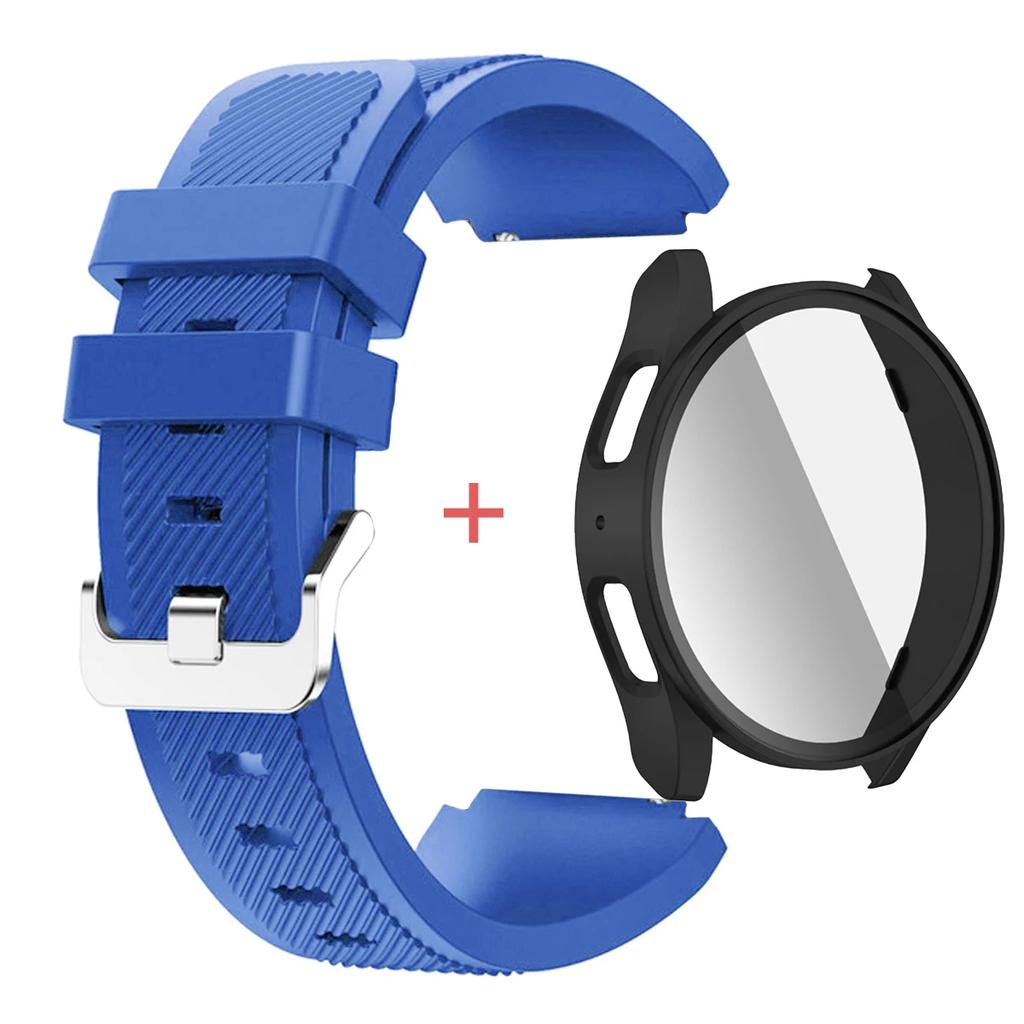 Glass Case +Band for Samsung Galaxy Watch 7/6/5/4 40 44mm Tempered PC Cover Silicone Sport Bracelet Watch 7/6/5/4 40 Accessories