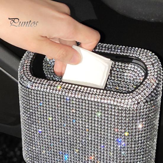 Auto Mülleimer Mülleimer Glitzer Strass Bling Drück Quadratischer Abfalleimer Aufbewahrungsbox Müllgreifer für Fahrzeugorganizer