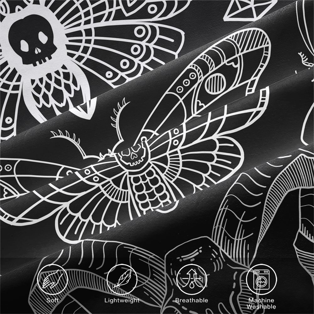2/3Pcs Gothic Moth Skull Duvet Cover Set(1 Duvet Cover & 1/2 Pillowcase) Soft Bedding Set Aesthetic Dark Decor for Bedroom