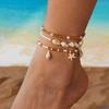 Stackable Anklet Beach Vacation Jewelry Multilayer Shell Bead Ankle Chain Handmade Comfortable Alloy Seaside Accessory