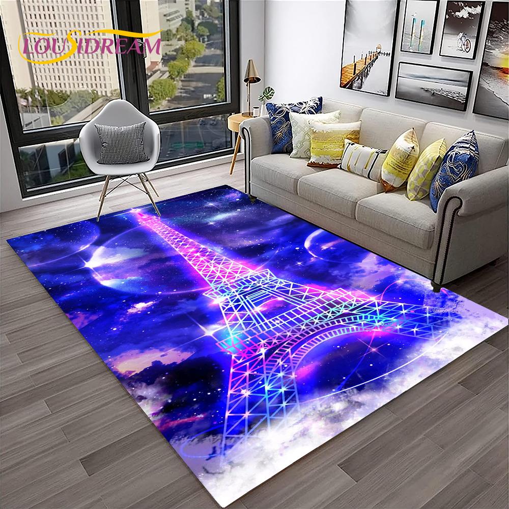 France Paris Eiffel Tower Retro Carpet Rug for Home Living Room Bedroom Sofa Doormat Decor,Kids Play Area Rug Non-slip Floor Mat