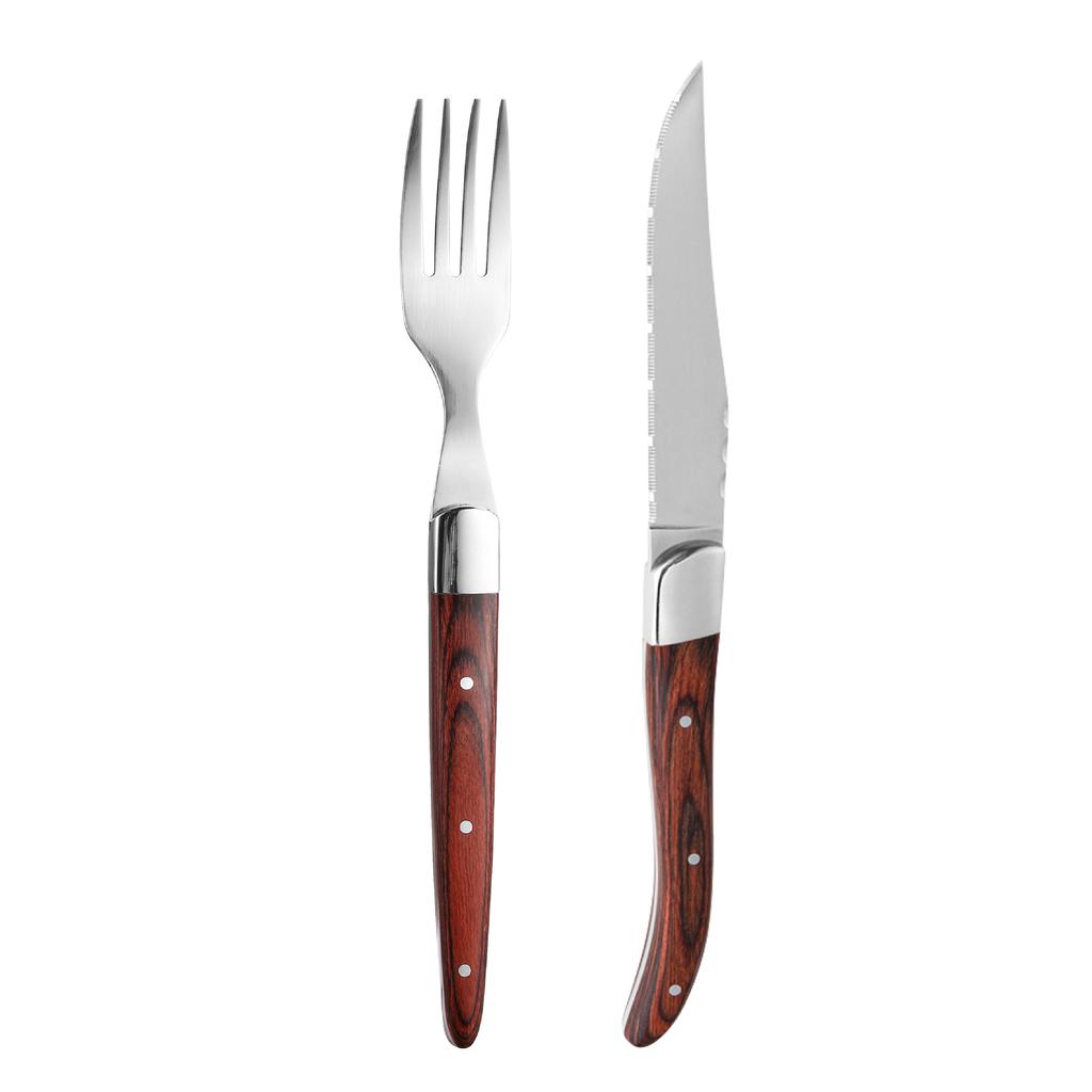 Red Wood Handle Steak Main Knife and Fork High-end Western Tableware Stainless Steel Steak Knife Set