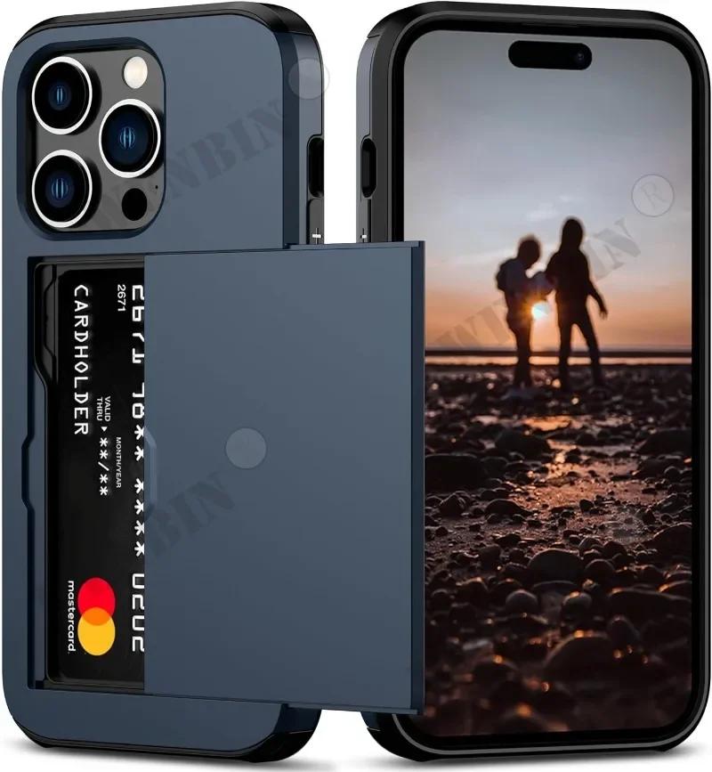Etui Na iPhone 16 15 14 13 Pro Max Plus Uchwyt Wytrzymałe Ochronne Dwukolorowe Odporne na Wstrząsy Ukryta Slot na Karty Cienkie Pokrowiec Portfel