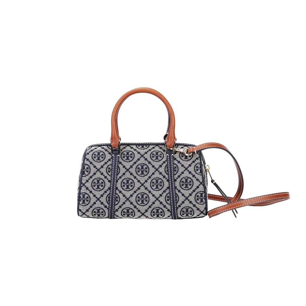 Tory Burch T Monogram Logo Print Zipper Closure Jacquard And Leather Shoulder Crossbody Handbag Mini Women Handbags Navy-Blue 163258-405
