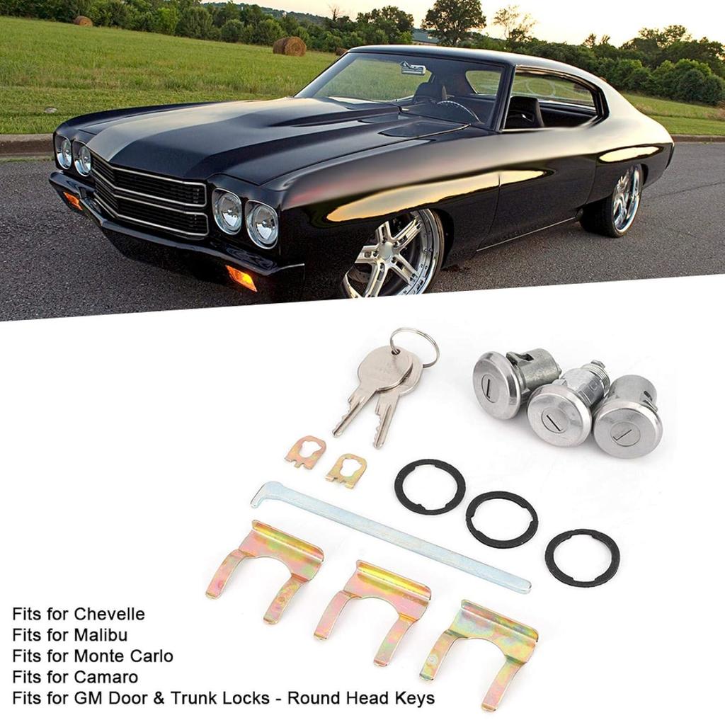 Door Trunk Key Kit, Iron Door Lock Cylinder 654394765282 Replacement Door Lock Set with Keys and Washers for Various Vehicles