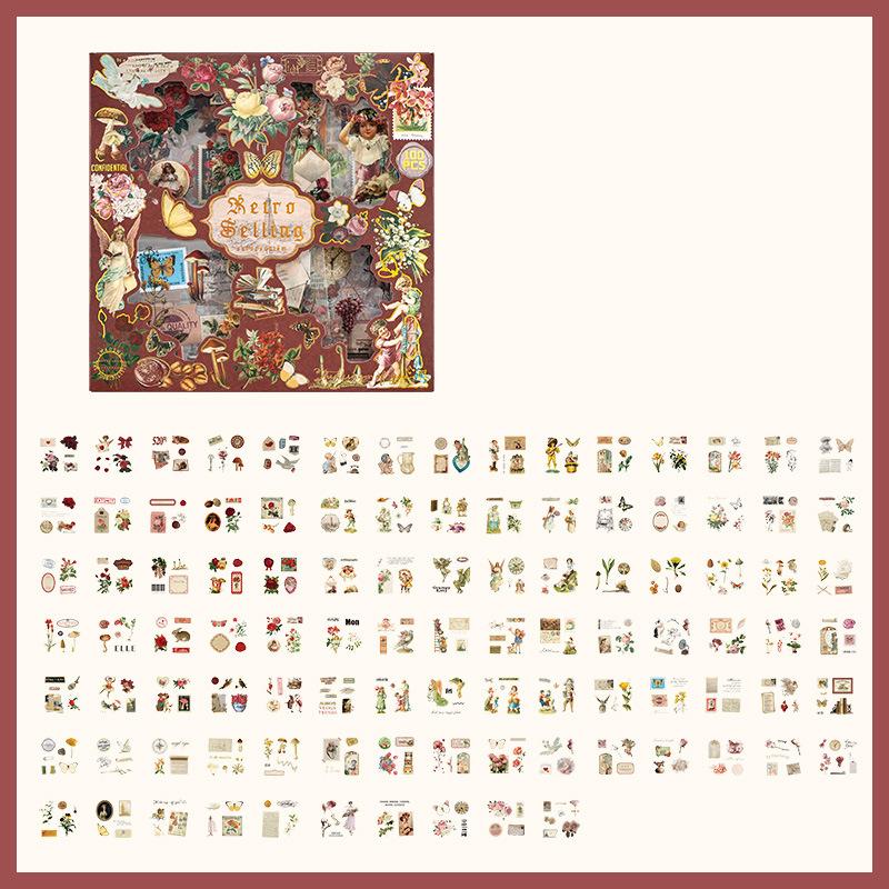 100 Sheets Vintage Butterfly Waterproof PET Journal Stickers, Self-Adhesive Reusable Shimmery Irregular Shaped Decals Stationery