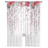Pflanzen- und Blumendarstellung in Rot und Rosa, transparenter Fenstervorhang, Tüllvorhänge für Wohnzimmer, Schlafzimmer, Wohnkultur, Voile-Vorhänge