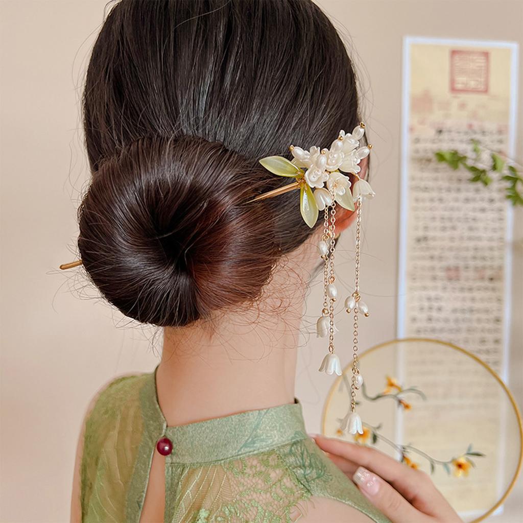 Chinese Hair Pin Hair Making Accessories Gold Fringed Hair Stick Luxurious Pearl Headdress for Women Girls Long Curly Hair