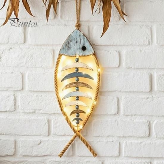 Coastal Theme Interior Bohemian Wooden Fish Wall Decor With/without LED Lights, Retro Hanging Ornament Craft for Entryway Bedroom Living Room