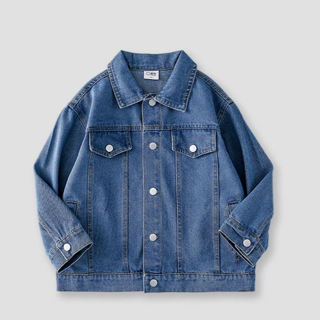 

Модная одежда на весну и осень, детская синяя джинсовая многоцветная куртка для мальчиков, повседневная корейская версия большого детского топа 105 синий