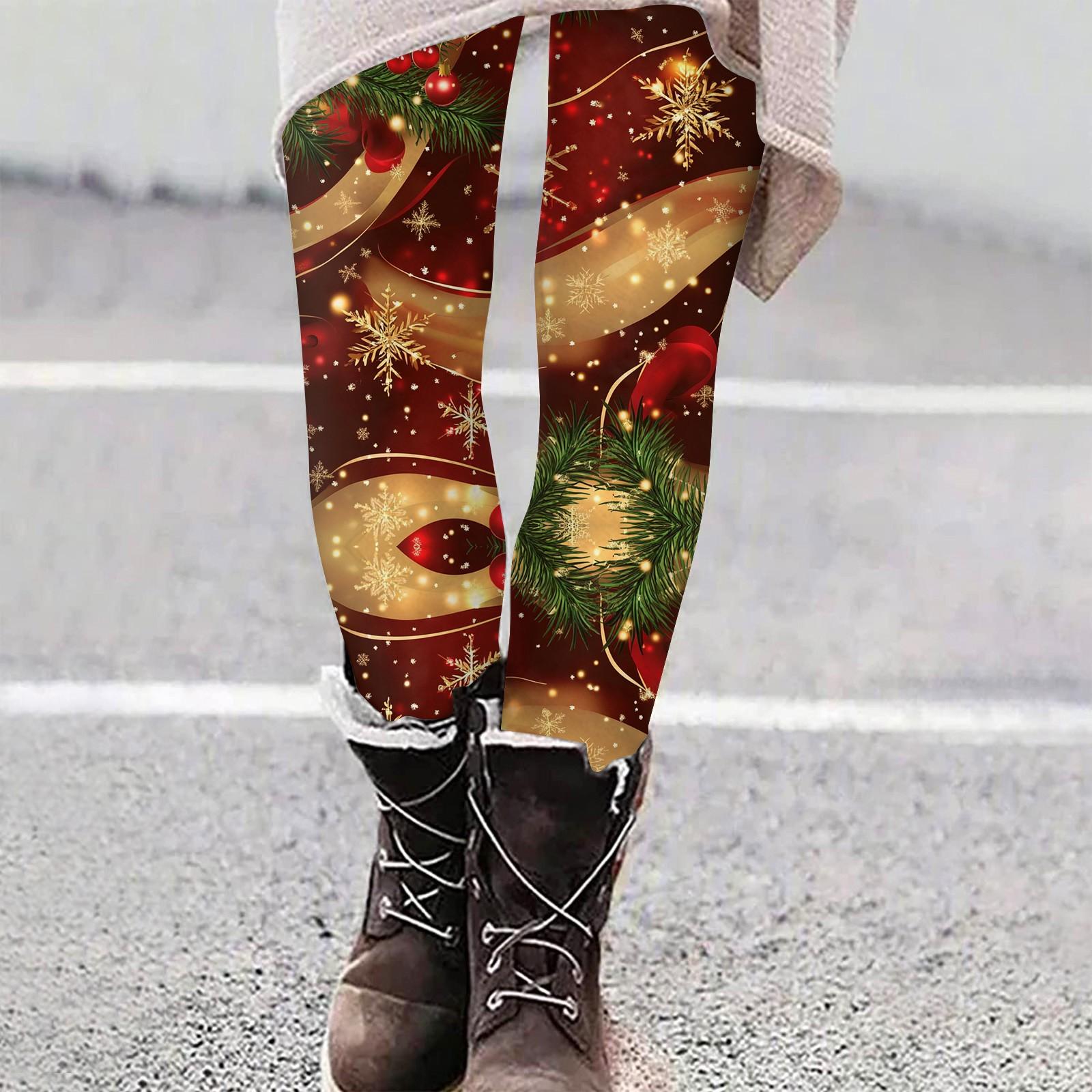 

Женские повседневные уличные брюки с рождественским узором, облегающие эластичные укороченные брюки для йоги M винный