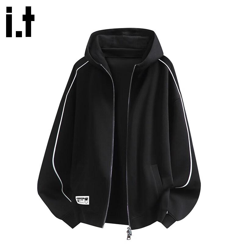 CHOCOOLATE Men s Striped Hooded Zipper Cardigan 4XL