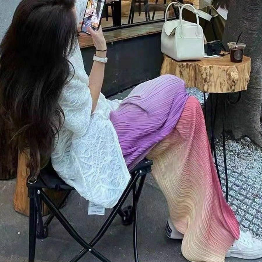 

Плиссированные брюки Ice Silk Tie Dye, летние, тонкие, с градиентным рисунком, широкие, солнцезащитные, для прогулок по пляжу XXL