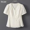Taché Hollow Embroidered Short Sleeve V-Neck Blouse