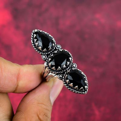 Anello con spinello nero, anello in argento sterling massiccio 925, gioielli fatti a mano con pietre preziose, regali per la moglie, anello nuovo di zecca