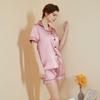 Women's Summer Short Sleeve Pajama Set - Solid Color, Casual Lapel Style