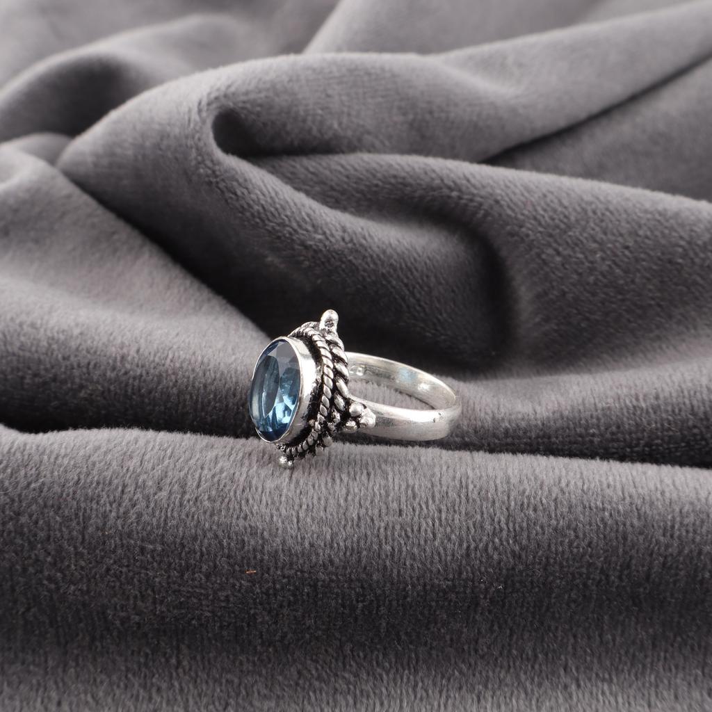 London Blue Topaz Ring, 925 Solid Sterling Silver Gorgeous Gemstone Jewelry, Handmade Ring, For Thanksgiving Gift