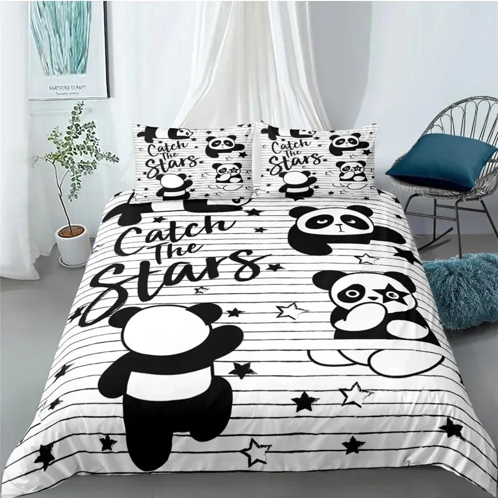 Cartoon Cute Panda Polyester Bedding Sets Child Kids Covers Boys Bed Linen Set For Teens King Size Bedding Set