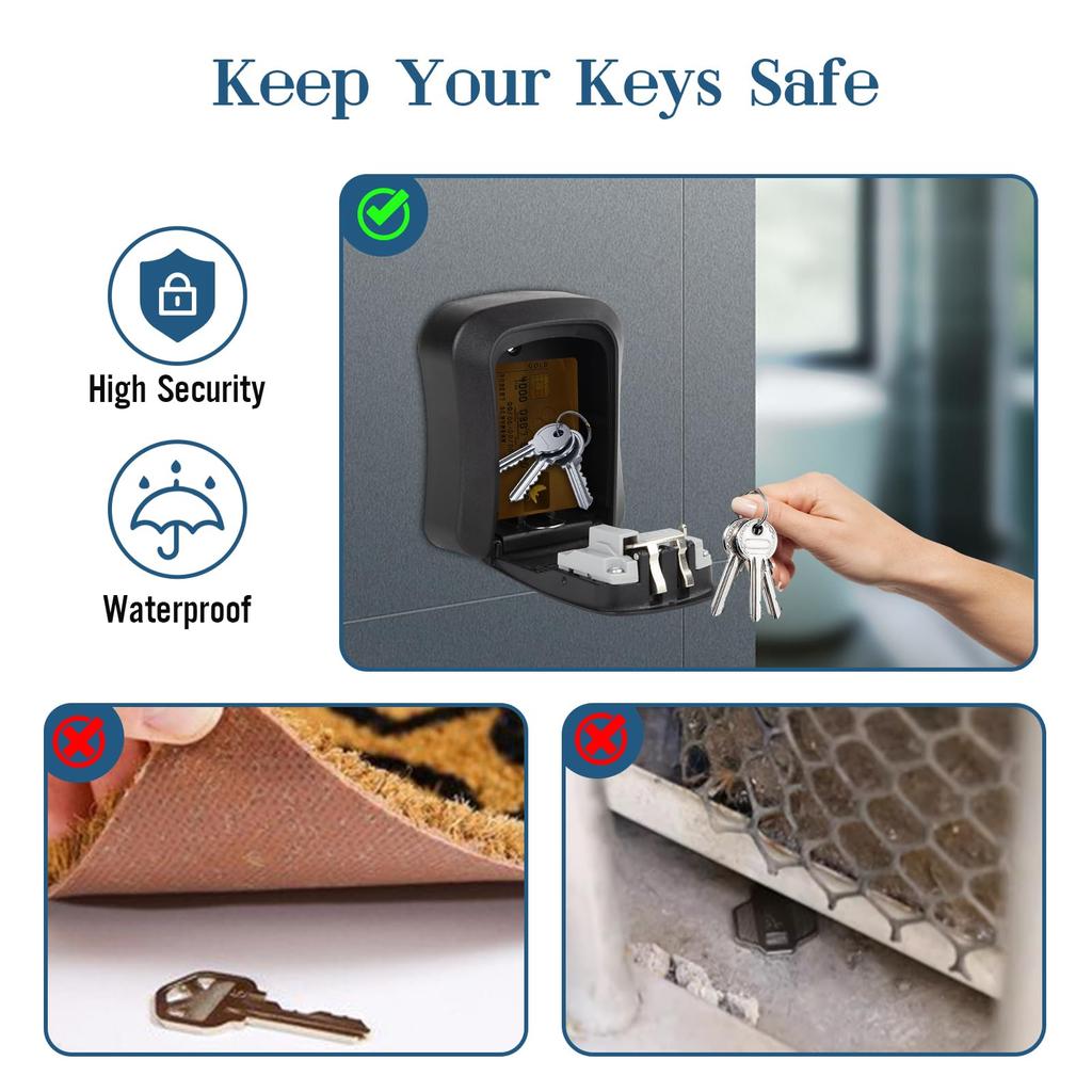 Wall Mounted Portable 4 Digit Waterproof Outdoor Key Hide Combination Password Key Lock Box for Garages Warehouses Houses