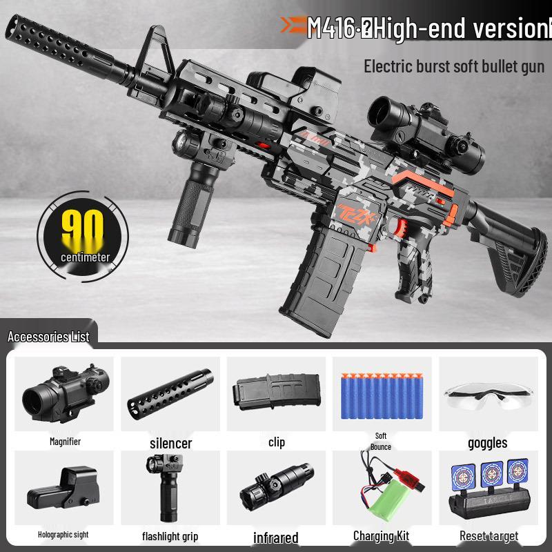 Electric M416 Auto Soft Bullet Toy Gun - Sniper Simulation for Kids Birthday Gift - AK47 Style Rifle