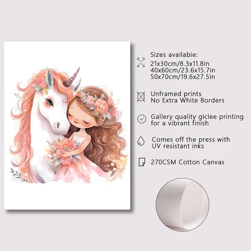 Pink Ballerina Girl Unicorn Butterfly Poster Kids Room Decorative Canvas Posters Nursery Wall Art Poster Baby Bedroom Decor