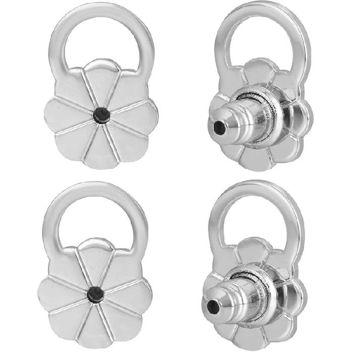 Earring Backs for Droopy Ears, JIACHARMED Locking Flower Earring Backs Replacements for Heavy Earrings Large Earring Backings for Studs 4pcs Tight