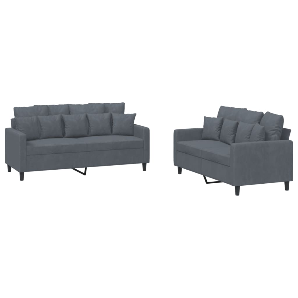 2 Piece Sofa Set with Cushions Dark Gray Velvet