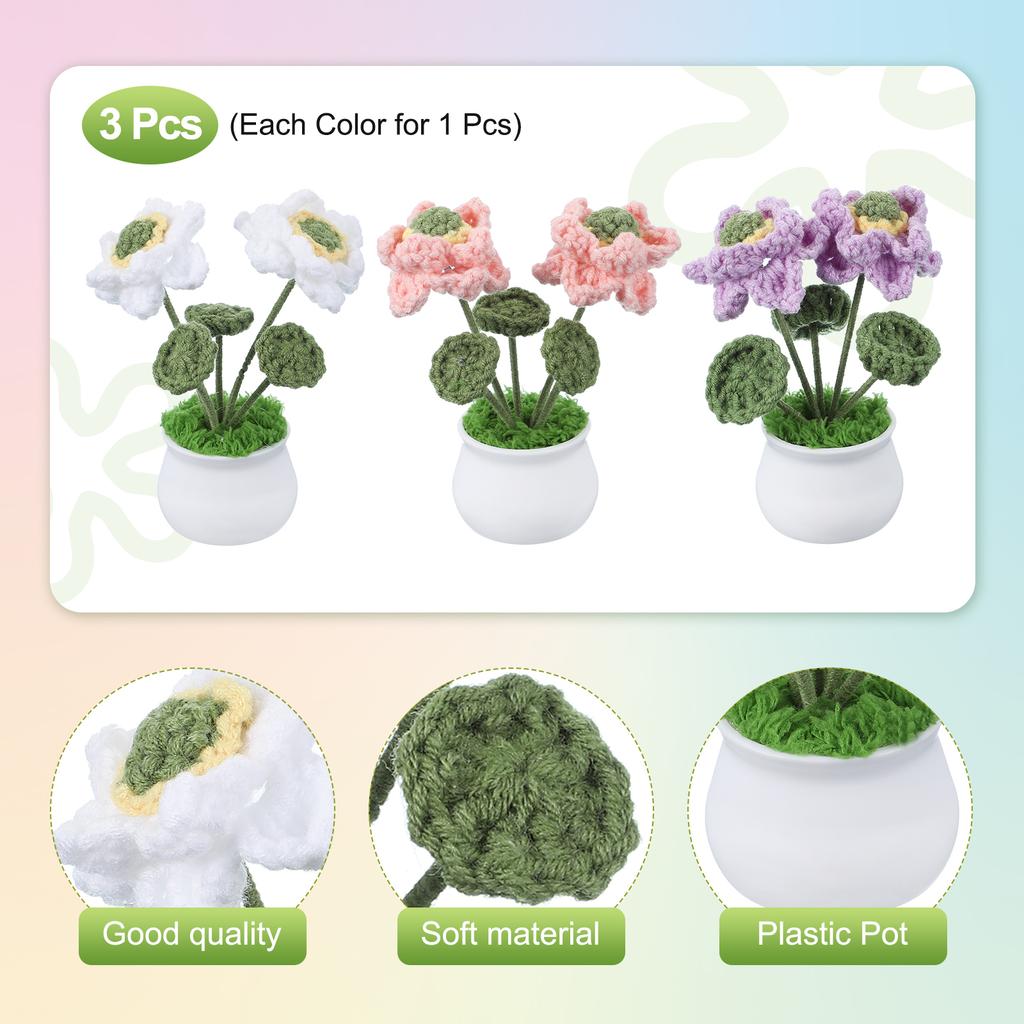 3pcs Crochet Flowers Knitting Crochet Flowers Lotus Potted Plants Handmade Flower Artificial Flower Home Decor Christmas Gift
