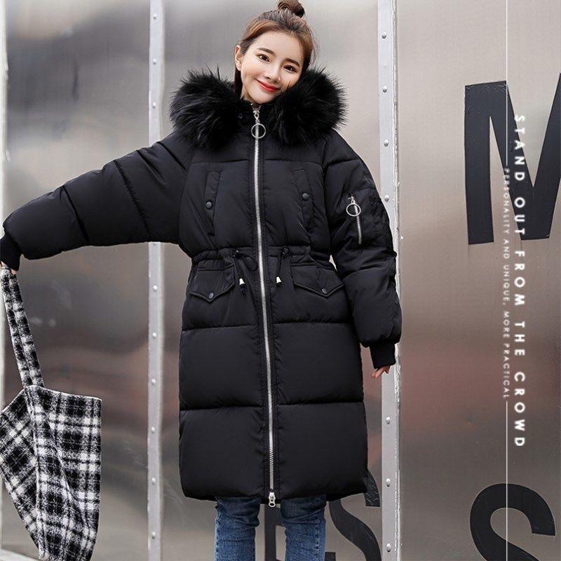 waist new long cotton-padded clothes women's clothing thickened down cotton-padded clothes big fur collar jacket cotton-padded jacket women