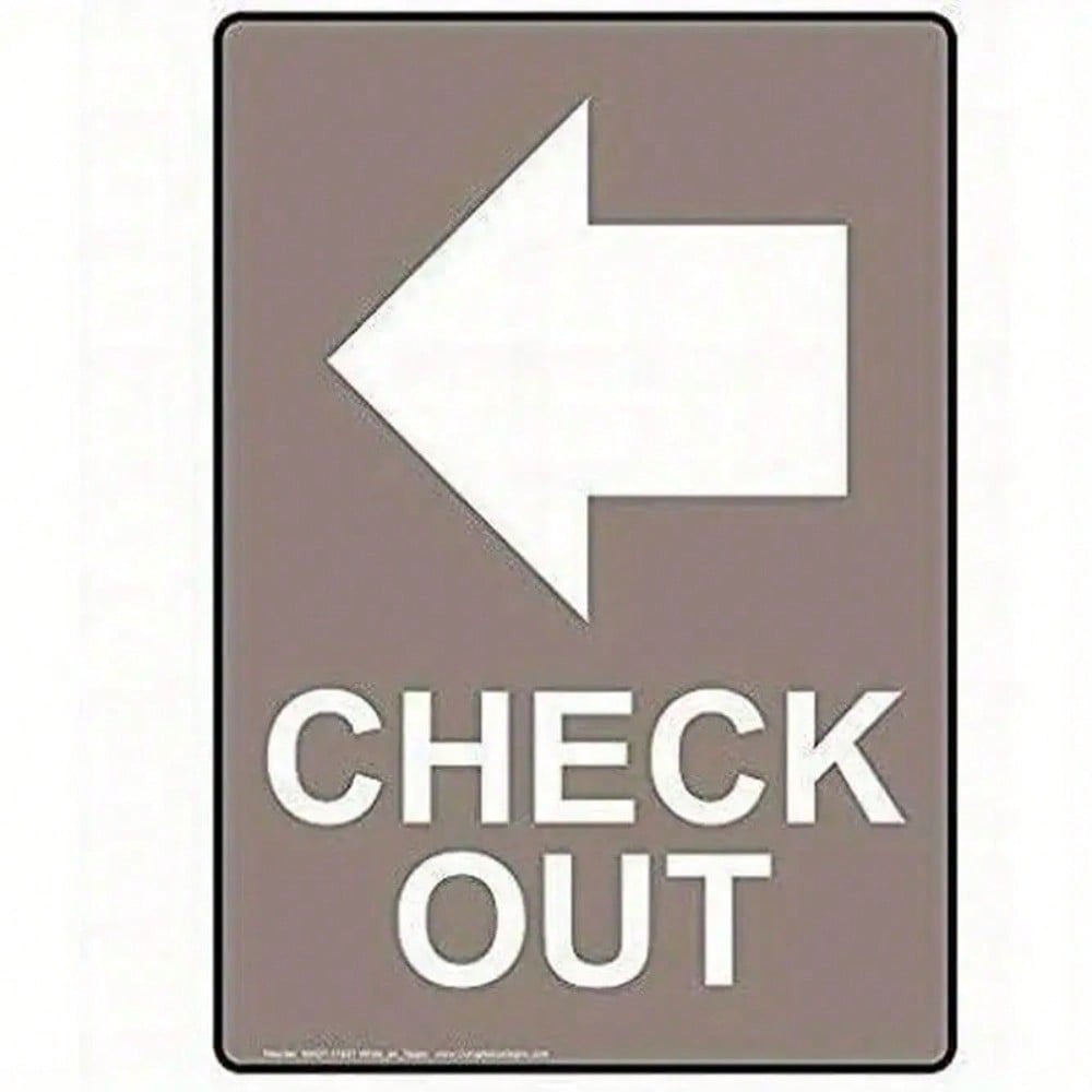 8x12 Taupe Metal Check Out Sign Vertical Wall Decor with White Arrow